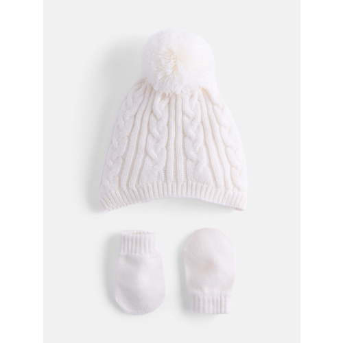 Wonder Nation Baby Boys or Girls Pom Pom Beanie and Mittens Set, 2 Piece, One Size