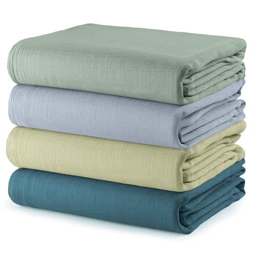Comfy Cubs Muslin Swaddle Blankets Pack of 4, 47 x 47 Inches, Soft Cotton Baby Blanket Set, Large Multipurpose Swaddling Wraps for Newborns - Self-Soothing Swaddle - Sage, Pacific Blue, Fern, Neptune