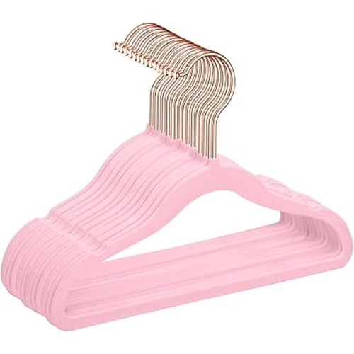 MIZGI Baby Velvet Hangers，Non-Slip Kids & Toddler Hanger, 11.75 Inch Hangers for Baby Clothes,Pack of 50(Pink)