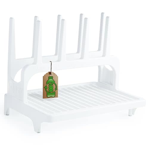 PopYum White Space Saving Drying Rack from 100% Recycled Bottles | Space Saving, Made from 100% Recycled Bottles, Countertop for Baby Bottles, For Plastic Bags, Cups, Glass, Compact