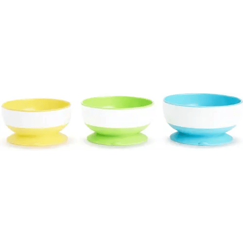 Munchkin Stay Put Suction Bowls for Babies and Toddlers, 3 Pack, Blue/Green/Yellow
