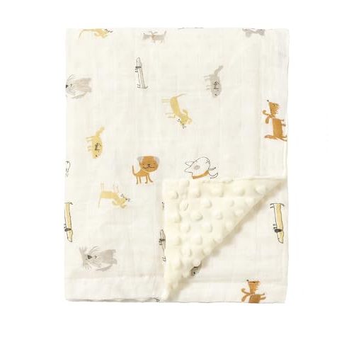 CREVENT 30''X40'' Organic Muslin Cotton Baby Blanket for Newborns, Soft Mink Backing, Essential for Baby Shower Birthday Gift - Animal 75X100cm