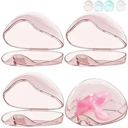 Smlpuame Pacifier Case,4 Pack BPA Free Pacifier Holder Case,Transparent Container Box for Baby Binky(Not Included,Essential Pacifier Accessories,Alway Keep Paci Clean,Easy to Clean(Pink)