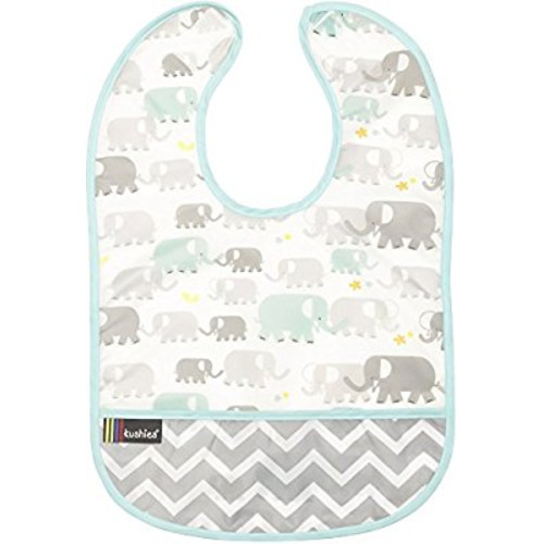 Kushies Cleanbib Waterproof Bib 6-12M White Elephants - 6-12m