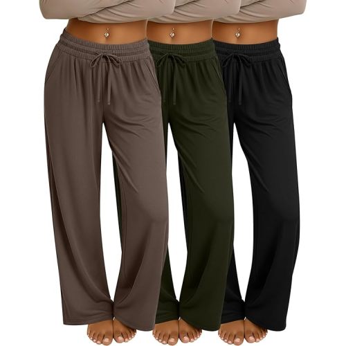 Neer 3 Pack Women's Baggy Sweatpants with Pockets, Wide Leg Yoga Pants Cozy Thick Lounge Pants Drawstring Casual Loose Jogger