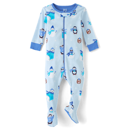 Baby And Toddler Boys Winter Critter Snug Fit Cotton Footed One Piece Pajamas - Blue