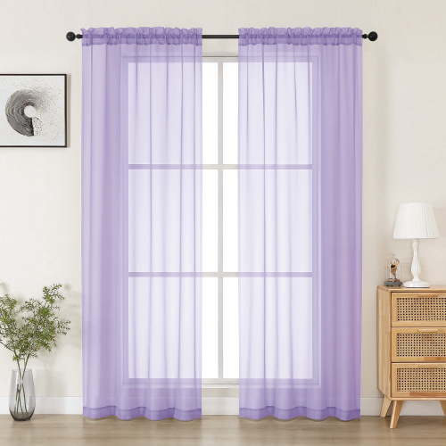 MKHILL 78 Inch Long lavender Sheer Curtains 2 Panels Set, Light Filtering Privacy for Living Room/Bedroom, Semi Transparent Voile Rod Pocket Window Treatment, Each 42" W x 78" L