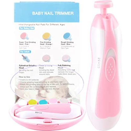 Baby Nail Trimmer Electric No Sharp Claws Hurt, Baby Nail File Kit Manicure Set,6 in 1 Safety Cutter Trimmer Clipper for Toes and Fingers Pink