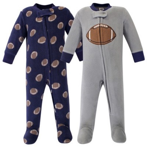 Hudson Baby Infant Boy Fleece Zipper Sleep and Play 2pk, Football, Size: 6-9 months