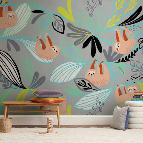 Rainforest Sloths Children's Wall Mural by Katy Tanis