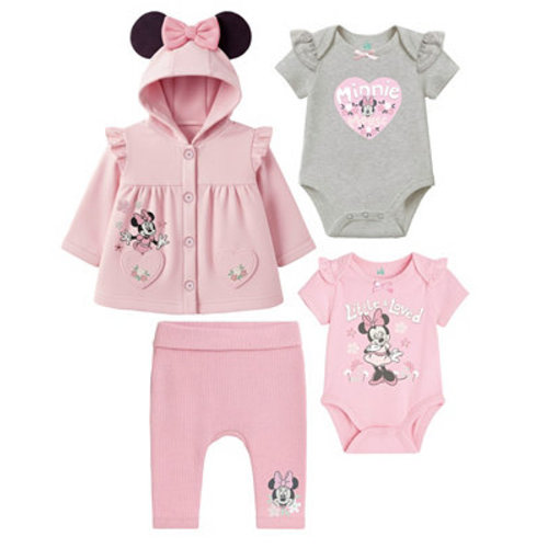 Baby Girls' Minnie Mouse Jacket and Bodysuit and Pant, 4-Piece Set