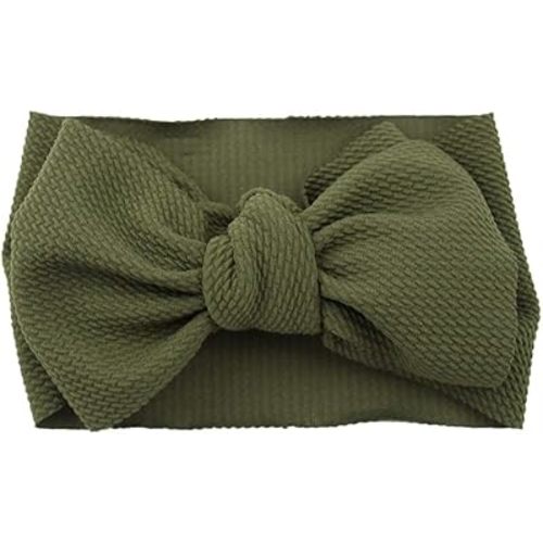 Baby Girl's 8'' Soft Big Bow knot Nylon Headband Toddler Hairband for Photography Travel Party Festivals (Army Green)