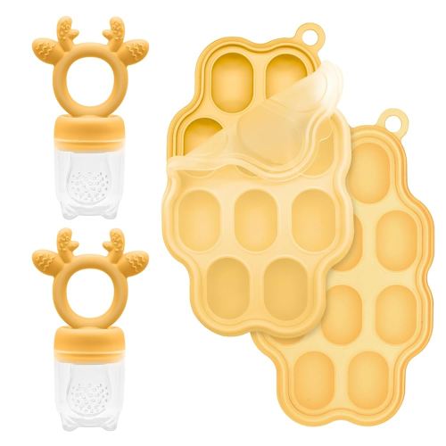 Baby Fruit Feeder and Breastmilk Popsicle Molds for Teething Relief, BPA Free Silicone Baby Food Teether Feeder Pacifier & Mini Freezer Tray with lid Teething Toys (2 Pack)