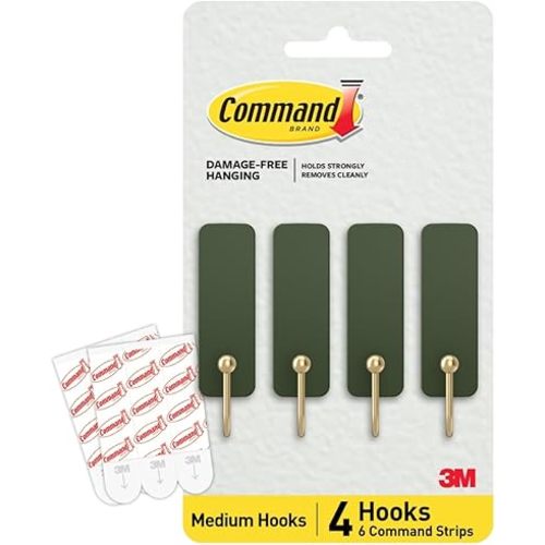 Command Medium Wire Hook, Rosemary, 4 Hooks, 6 Strips