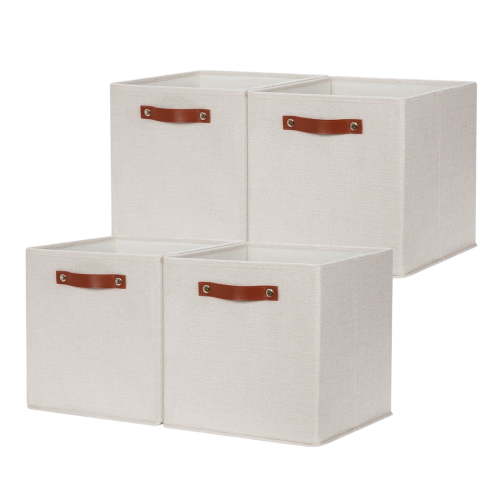 ANLEM Fabric Storage Cubes Set of 4,12 x 12 Storage Baskets,Cloth Storage Bins for Organizing with Handles,Closet Baskets for Organizing Home Nursery(Gream)