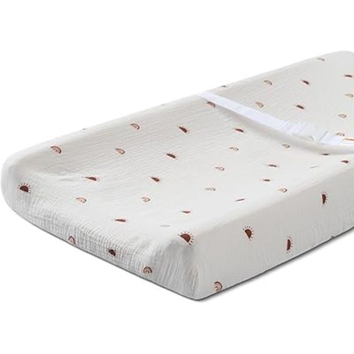 Meracorallo Muslin Changing Pad Cover, 100% Cotton Soft and Comfortable Changing Table Cover for Baby Boys and Girls (Sun Rainbow, 1 Pack)