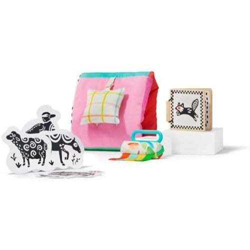 Lovevery, Explore on the Floor Mini Kit, Sensory Toys & Board Book for Newborns, Perfect Baby Registry Gift for Multi-Sensory Developmental Play Set for Early Learning & Tummy Time, 0+ Months