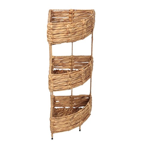 Lavish 32.5 in. H Coastal Handwoven Water Hyacinth 3-Tier Corner Freestanding Storage Rack with Metal Frame