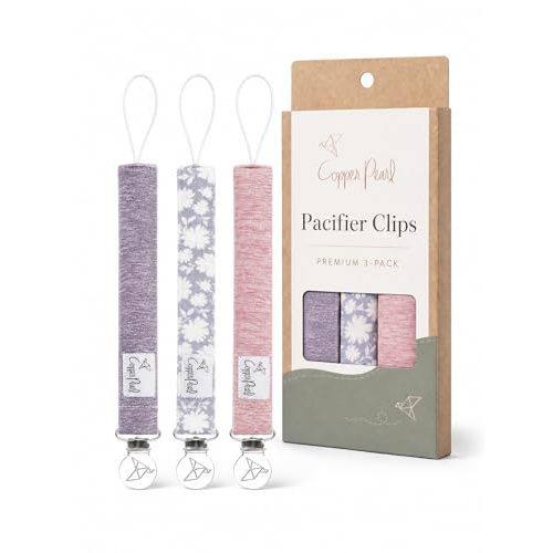 Copper Pearl 3-Pack Pacifier Holders: Premium Knit Binky Clips for Baby Girls and Boys - Stylish Stainless Steel Design for Secure No-Drop Attachment - Lacie