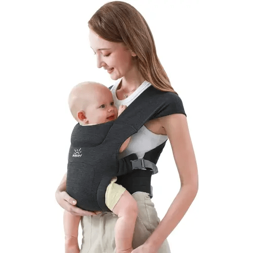 MOMTORY Baby Carrier, Newborn Carrier, Cozy Baby Wrap Carrier, with Hook&Loop for Easily Adjustable, Soft Fabric, Deep Grey