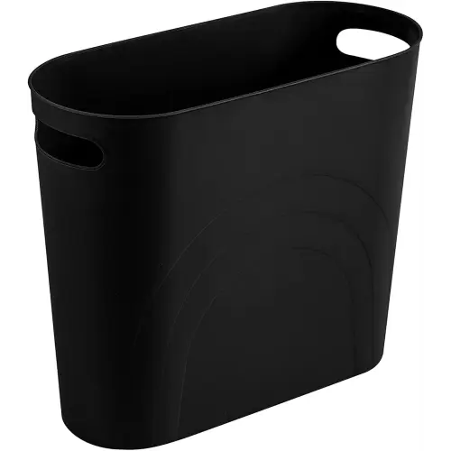 rejomiik Small Trash Can, 3.5 Gallon Slim Garbage Can Plastic Waste Basket with Handles Container Bin for Narrow Spaces Bathroom, Bedroom, Kitchen, Office at Home, Black