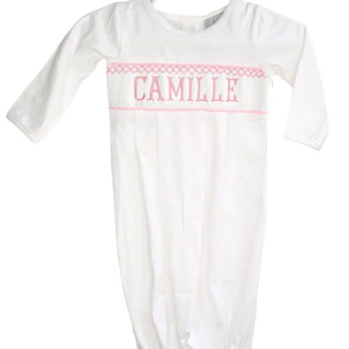 Pink Baby Snuggles - Custom Embroidered Gown and Hat (Preorder)