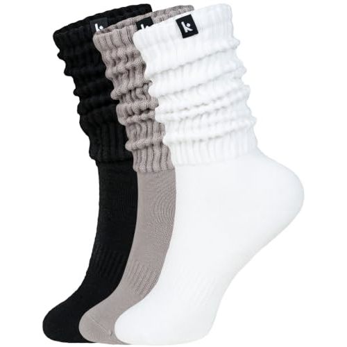 Kamo Fitness Scrunch Boot Socks for Women, Long Cozy Slouch Crew, 3 Pairs | Soft breathable long crew socks for boots & leggings, cozy everyday comfort, fits womens shoe size 5-9, 3-pair pack