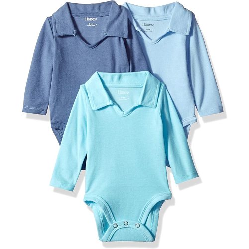 Hanes Ultimate Baby Flexy 3 Pack Long Sleeve Polo Bodysuits