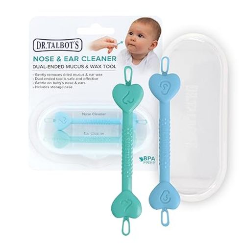 Dr. Talbot’s Baby Safe Nose and Ear Cleaner Set with Hygienic Travel Case, Gentle Dual-Ended Easy Mucus and Wax Remover Tool, 2 Pack, Neutral Colors
