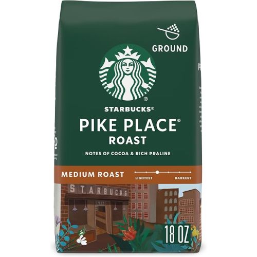 Starbucks Ground Coffee, Medium Roast Hot or Iced Coffee, Pike Place Roast, 18 oz