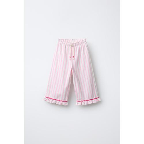 WOVEN STRIPED RUFFLED PANTS - Pink | ZARA United States