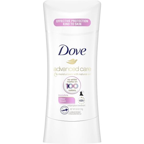Dove Advanced Care Antiperspirant Deodorant Stick for Soft, Resilient Skin, Clear Finish with No White Marks and 72-Hour Sweat & Odor Protection, 2.6 oz