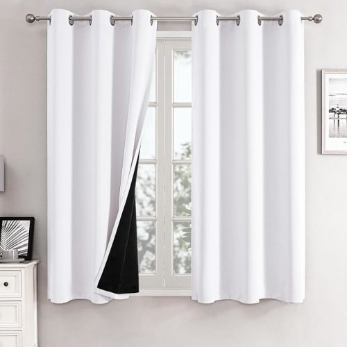 ChrisDowa White 100% Blackout Curtains for Bedroom 63 Inches Long 2 Panels