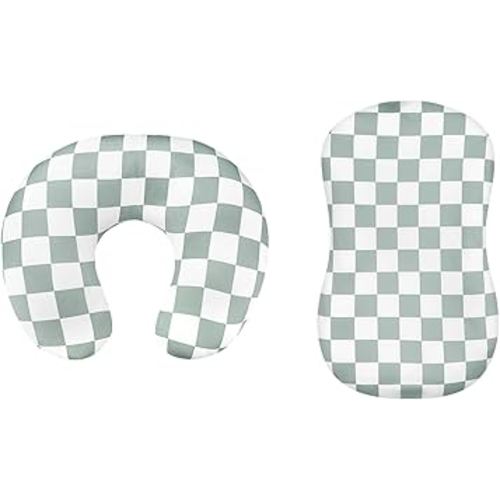Nursing Pillow Cover and Baby Lounger Cover, Soft Comfortable Cover for Girls Boys, Green Checkerboard, Lounger not Included