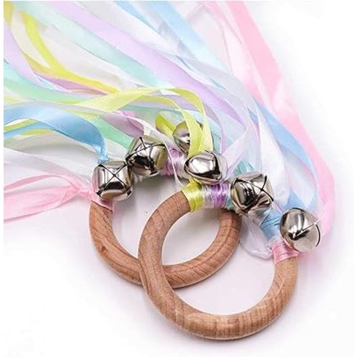 TANOFAR Montessori Hand Kite | Baby Sensory Ribbon Toy | Waldorf Wooden Toys for Toddlers | Rainbow