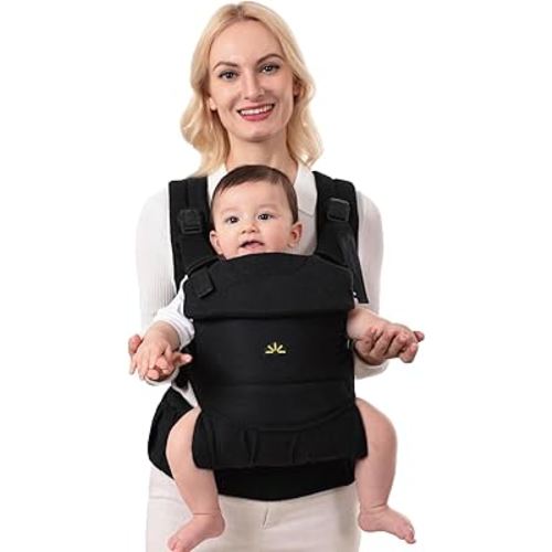 Baby Carrier for Newborns to Toddlers, Adjustable, Ultra-Soft and Weightless, Ergonomic Baby Carrier with Head Support, Baby Travel Gear, Baby Essentials (Black)