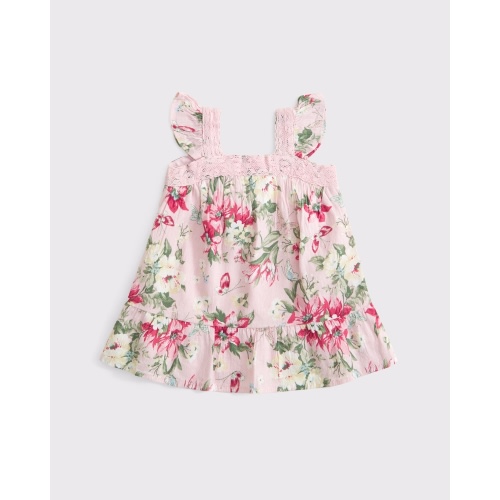 baby lace-trim flutter sleeve dress