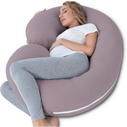 INSEN Pregnancy Pillows for Sleeping, Maternity Pillow with Cooling Cotton Cover, C Shaped for Pregnant Women (Purple Jersey)