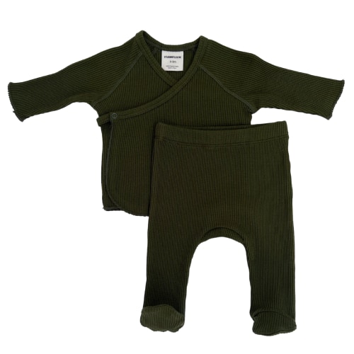 Organic Waffle Kimono & Pant Set, Forest