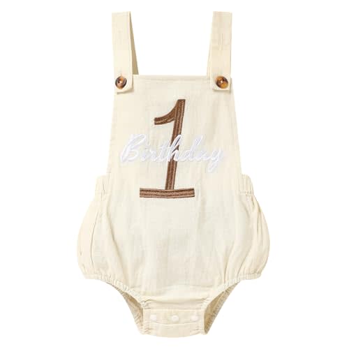 Baby Boys Girls 1st Birthday Romper Baby First Birthday Outfit Boy Solid Color Jumpsuit Cake Smash Outfit