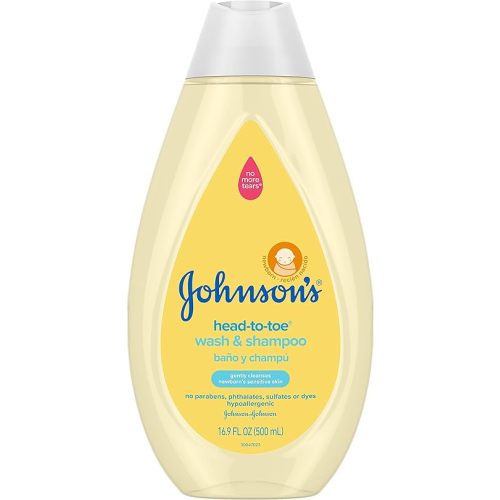 Johnson's Head-to-Toe Gentle Baby Body Wash & Shampoo, Tear-Free, Sulfate-Free & Hypoallergenic Bath Wash & Shampoo for Baby's Sensitive Skin & Hair, Washes Away 99.9% of Germs 16.9 fl. oz