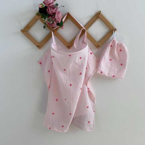 Pink Muslin Breastfeeding Cover: Hearts Print, Adjustable Strap