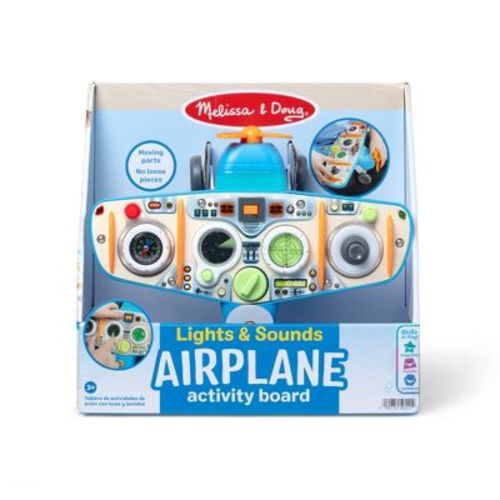 Melissa & Doug Airplane Busy Board with LED Light - Wooden Electronic Activity Board with Lights and Sounds for Sensory Play