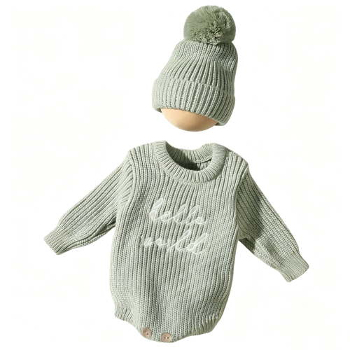 "Hello World" Knitted Newborn Romper Pom-Pom Hat Set 2-Pack Baby Photography Outfits for Boys Girls, Infant Knit Sweater Jumpsuit leisure Outfits