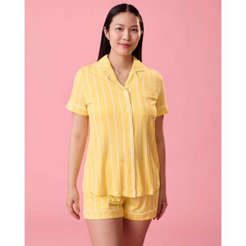 Clea Bamboo Short Sleeve Pajama Set | Dandelion Stripe - Kindred Bravely