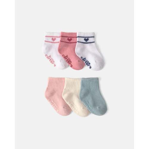 Baby Girl 6-Pack Heart Varsity Stripe Ankle Socks | Carter's