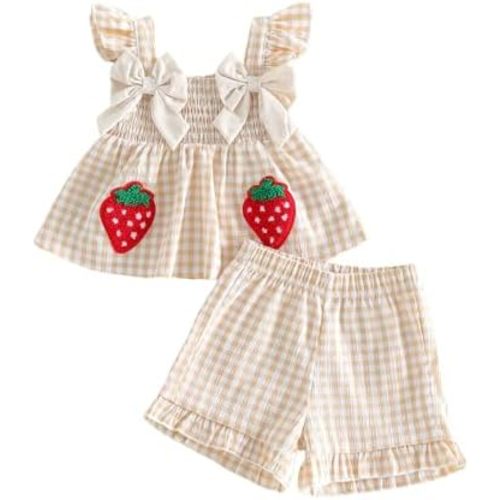 Toddler Baby Girl Outfit Cute Print Sleeveless Tops and Elastic Waist Ruffle Shorts Sets Infant Summer Clothes