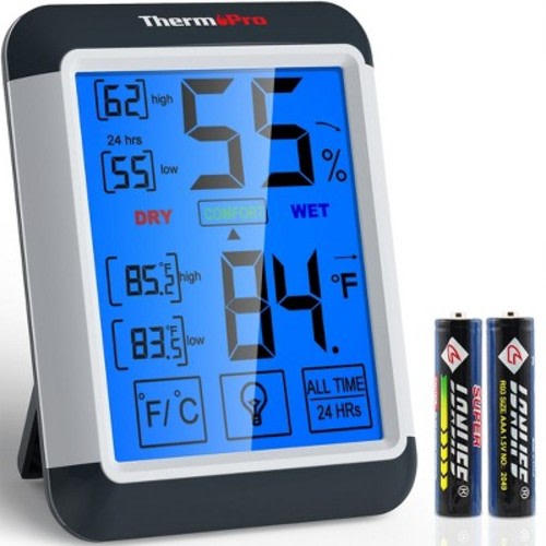 ThermoPro TP55W Digital Hygrometer Indoor Thermometer Humidity Gauge with Jumbo Touchscreen and Backlight Temperature Humidity Monitor
