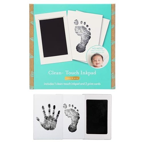 Kate & Milo Clean-Touch Ink Pad, Baby Handprint and Footprint Impression Kit, Babyprints Keepsake, Gift for New and Expecting Parents, Black Ink, No Touch Inkpad, 2 Impression Cards
