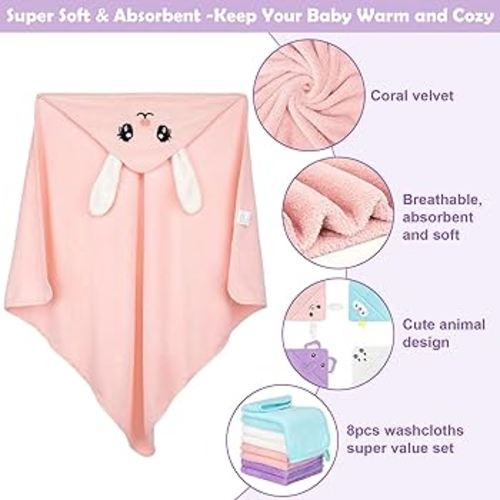 12 PCS Baby Bath Towels Set - Ultra Absorbent Newborn Bath Essentials